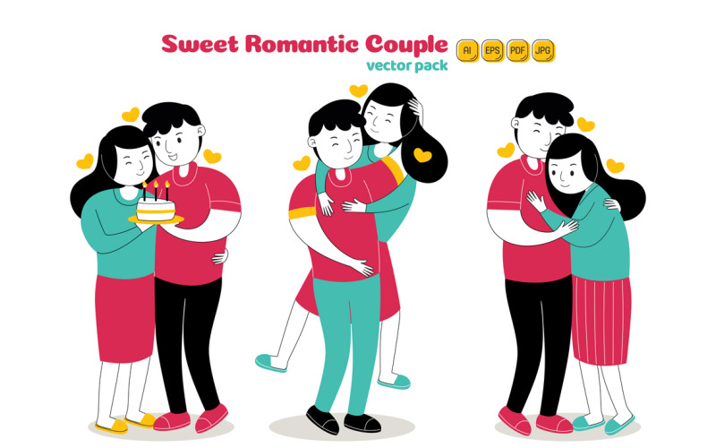 Sweet Romantic Couple Vector Pack 04 Vector Graphic