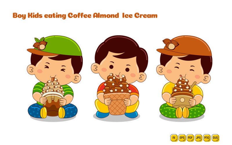 boy drinking coffee almond ice cream #01 Vector Graphic