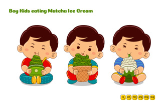 boy drinking matcha ice cream #01
