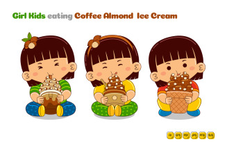 Girl Kids eating Coffee Almond Ice Cream