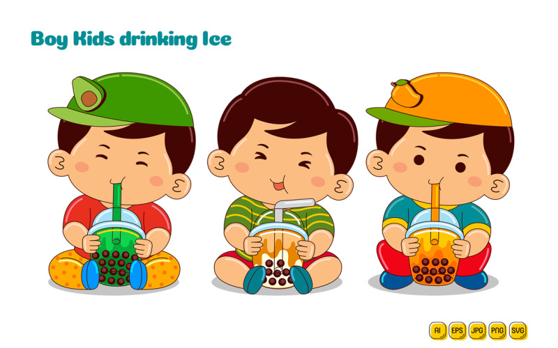 Boy Kids drinking Ice Vector Pack #02 Vector Graphic