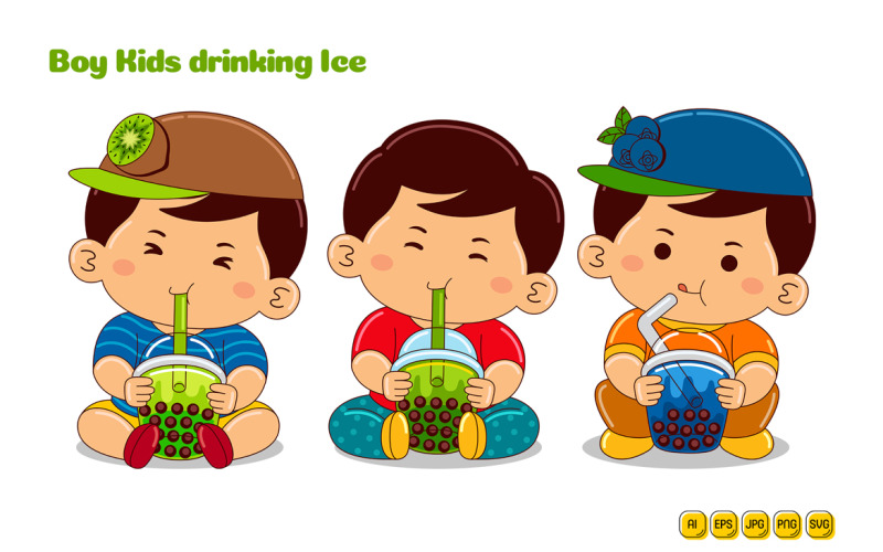Boy Kids drinking Ice Vector Pack #04 Vector Graphic