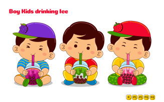 Boy Kids drinking Ice Vector Pack #05