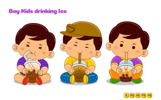 Boy Kids drinking Ice Vector Pack #06