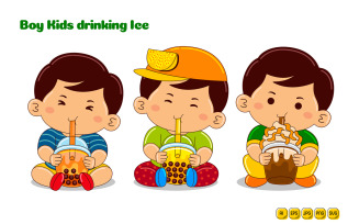 Boy Kids drinking Ice Vector Pack #07
