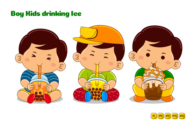 Boy Kids drinking Ice Vector Pack #07 Vector Graphic