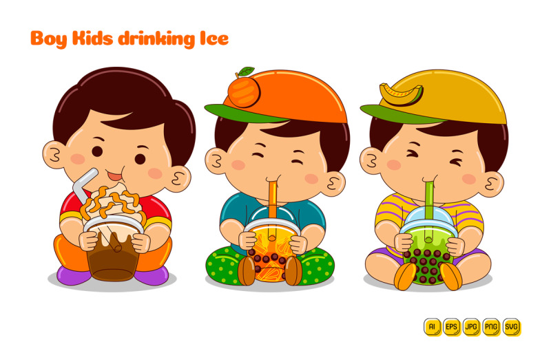 Boy Kids drinking Ice Vector Pack #08 Vector Graphic
