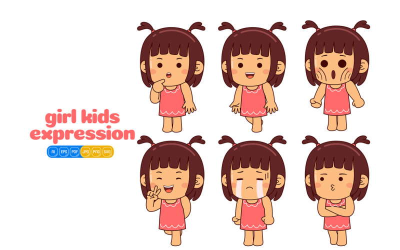 Cute Girl Kids Expression #01 Vector Graphic