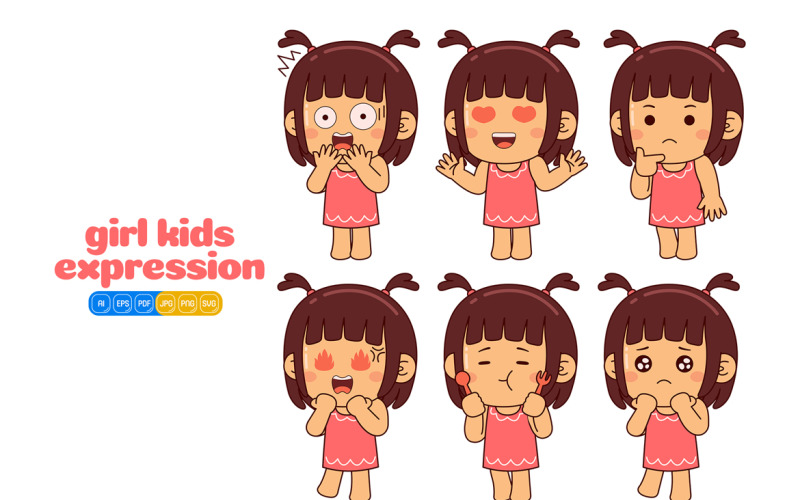 Cute Girl Kids Expression #02 Vector Graphic