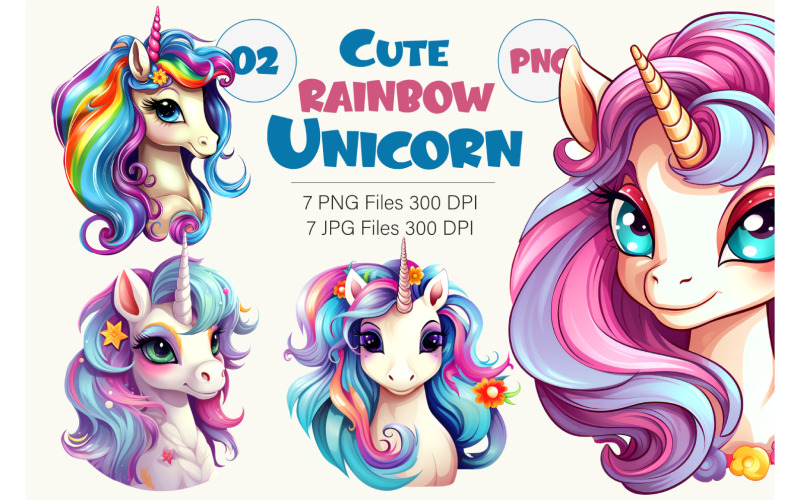 Cute rainbow unicorns 02. TShirt Sticker. Illustration