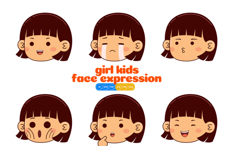 Girl Kids Face Expression #01 Vector Graphic