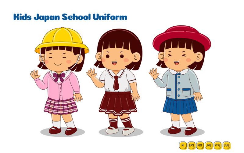 Kids Japan School Uniform Vector Pack #02 Vector Graphic