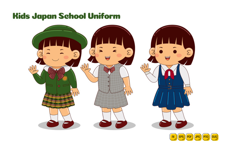Kids Japan School Uniform Vector Pack #03 Vector Graphic