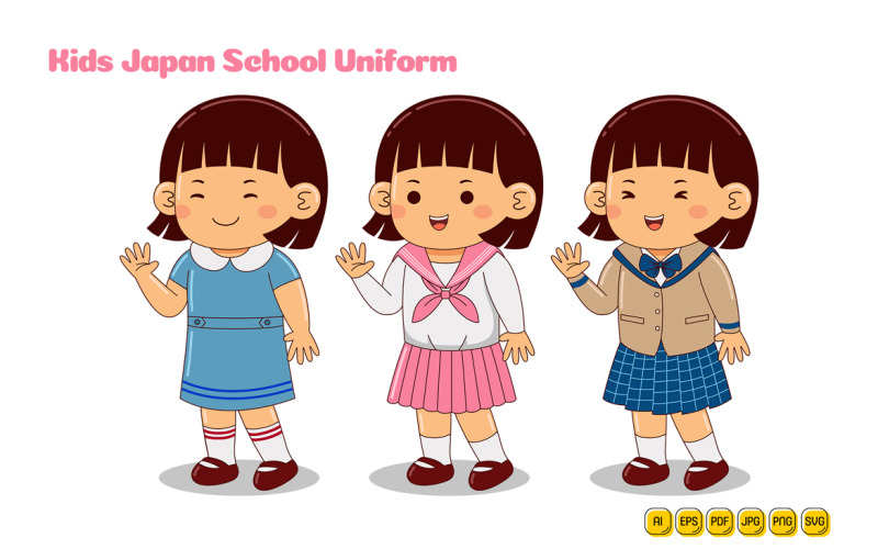 Kids Japan School Uniform Vector Pack #04 Vector Graphic