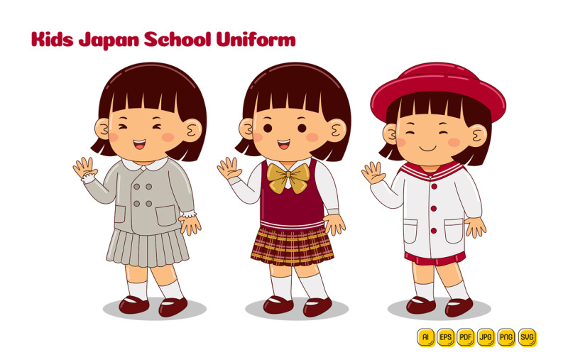 Kids Japan School Uniform Vector Pack #05 Vector Graphic