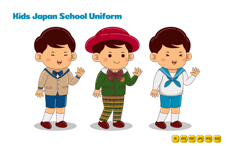 Kids Japan School Uniform Vector Pack #07 Vector Graphic