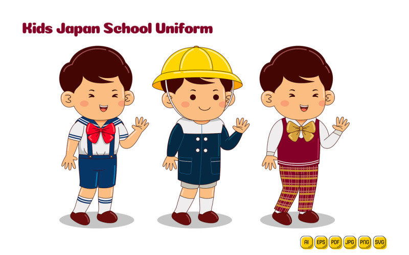Kids Japan School Uniform Vector Pack #08 Vector Graphic