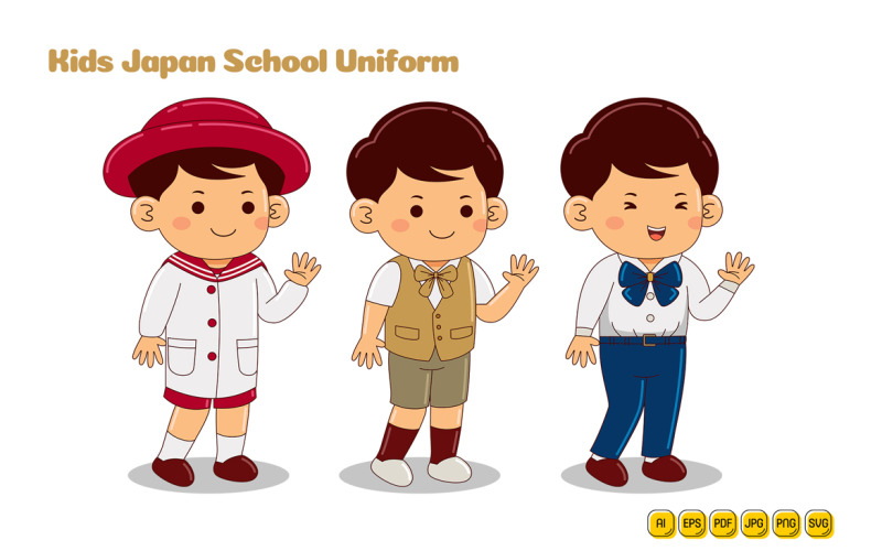 Kids Japan School Uniform Vector Pack #09 Vector Graphic