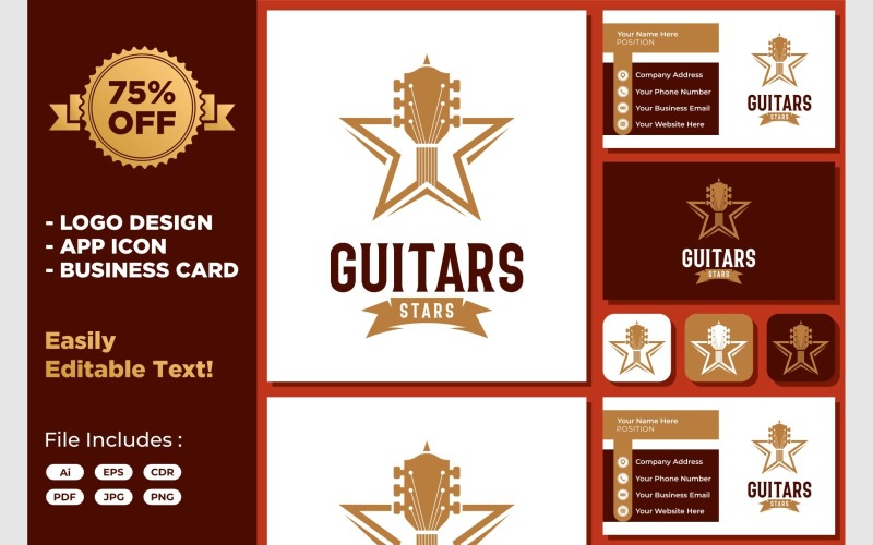Guitar Music Star Musical Logo Logo Template