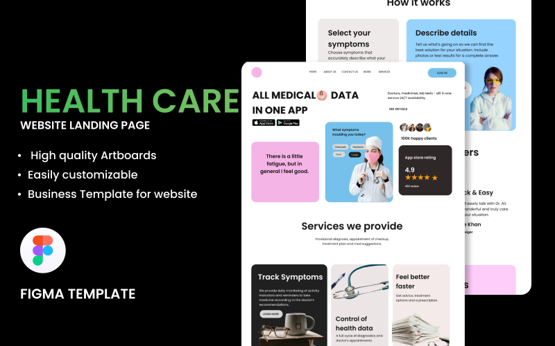 Health Care Figma template Landing page UI Element