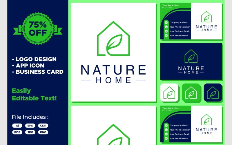 Home House Plant Leaf Green Logo Logo Template
