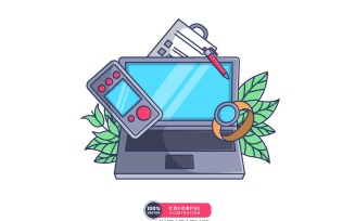 Laptop with Gaming Console Illustration