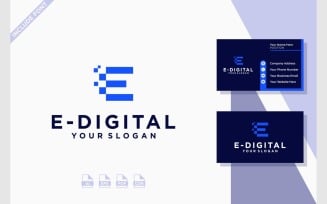 Letter E Digital Pixel Technology Logo