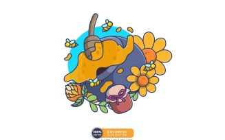 Sweet Honey with Bee and Flowers Illustration