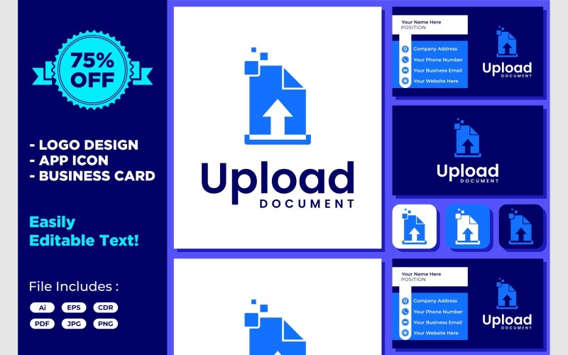 Upload File Document Pixel Digital Technology Logo Logo Template