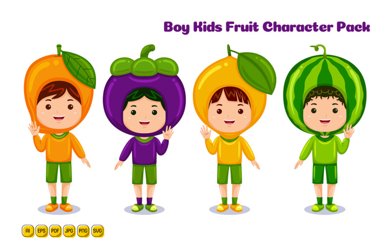 Boy Kids Fruit Character Vector Pack #03 Vector Graphic