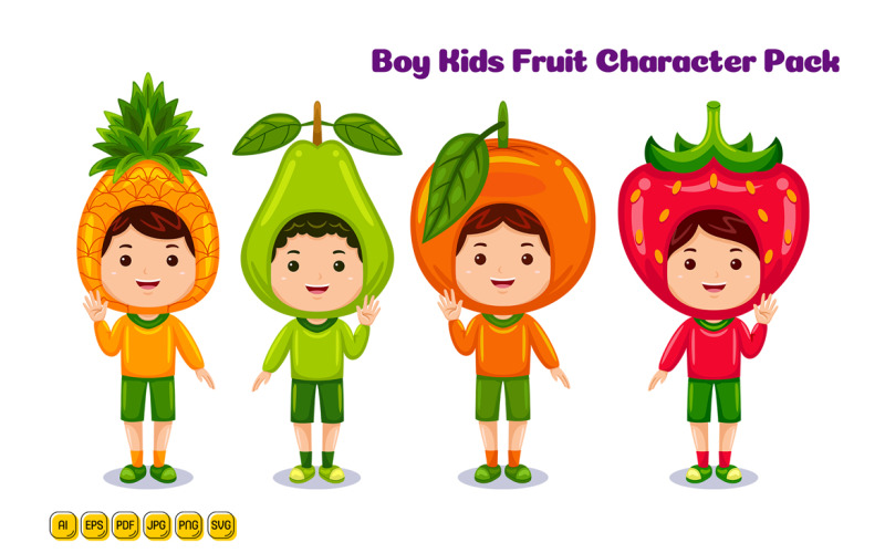 Boy Kids Fruit Character Vector Pack #04 Vector Graphic