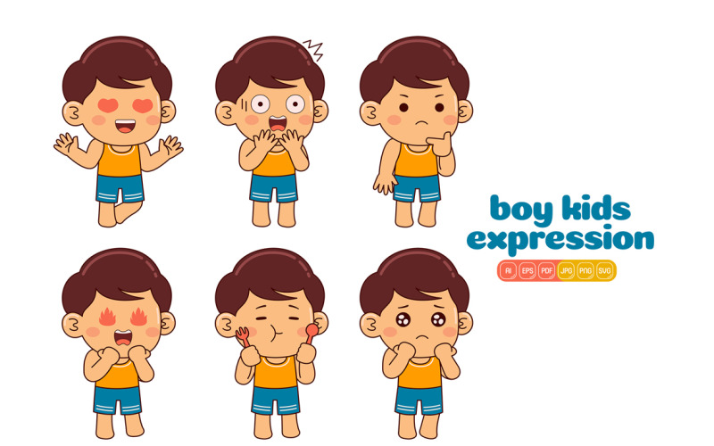 Cute Boy Kids Expression #01 Vector Graphic
