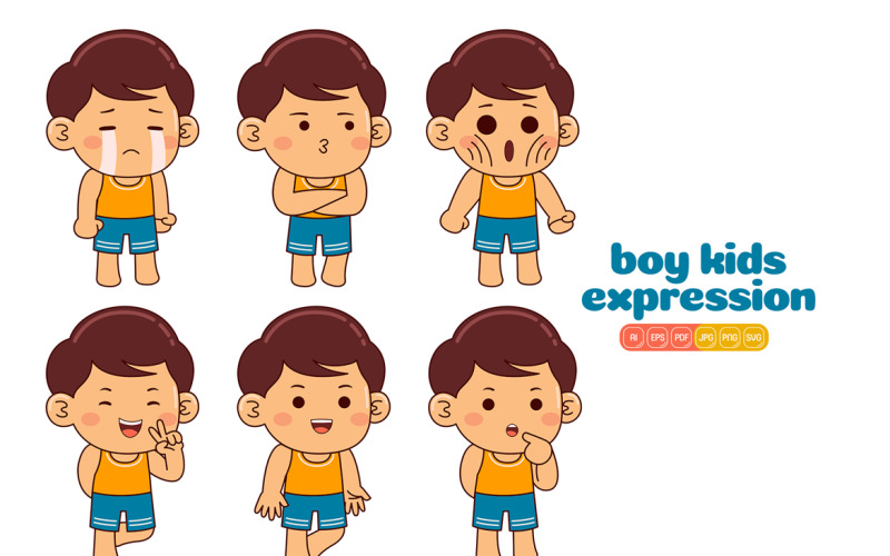 Cute Boy Kids Expression #02 Vector Graphic