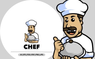 Cute chef mascot cartoon logo design illustrated