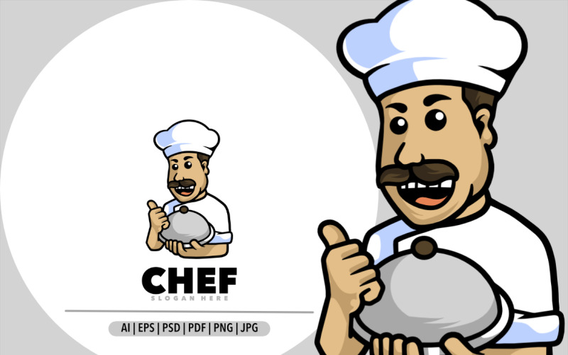 Cute chef mascot cartoon logo design illustrated Logo Template