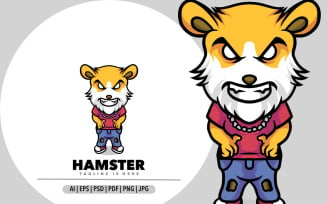 Cute hamster mascot cartoon mafia logo design
