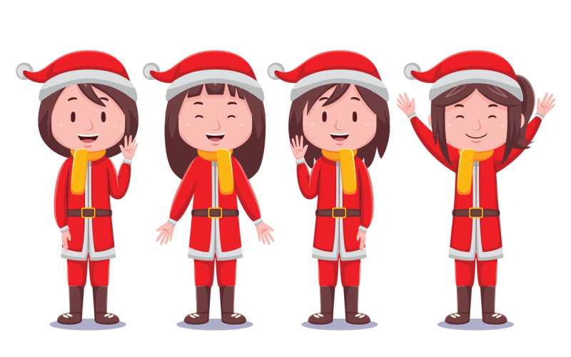 Kids Girls Wearing Christmas Costume Vector Graphic