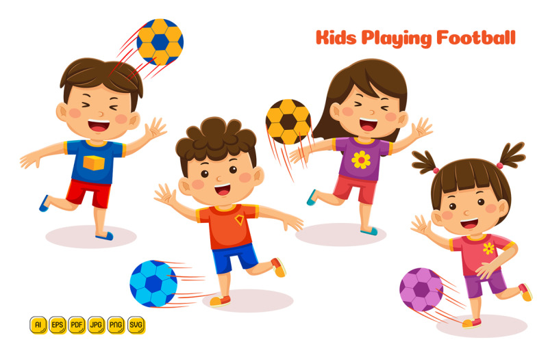 Kids Playing Football Vector Illustration 01 Vector Graphic