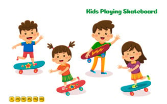 Kids Playing Skateboard Vector Illustration 01