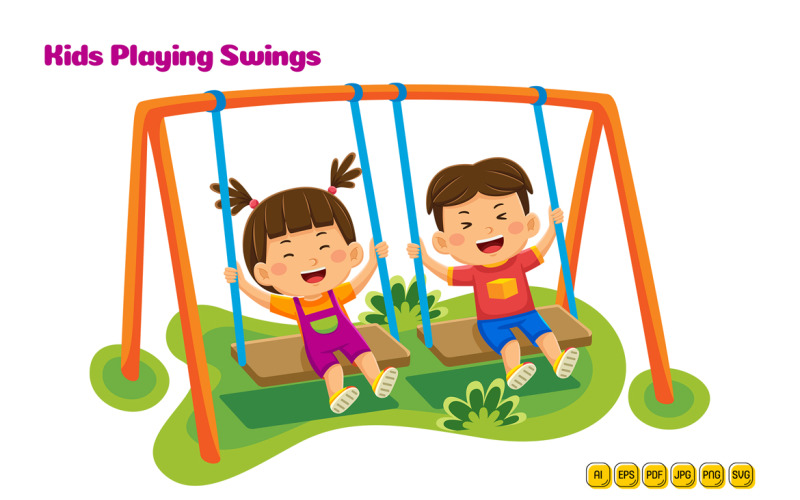 Kids Playing Swings Vector Illustration 01 Vector Graphic