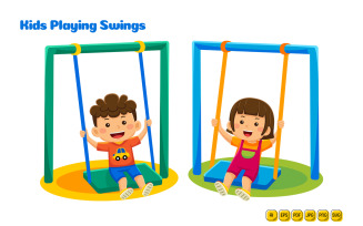 Kids Playing Swings Vector Illustration 02