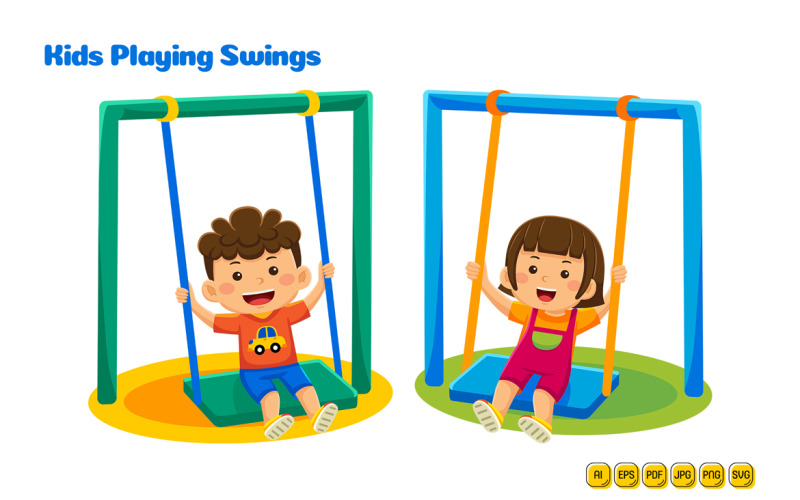 Kids Playing Swings Vector Illustration 02 Vector Graphic