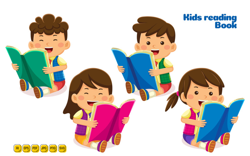 Kids Reading Book Vector Illustration 02 Vector Graphic