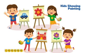 Kids Showing Painting Vector Illustration 02
