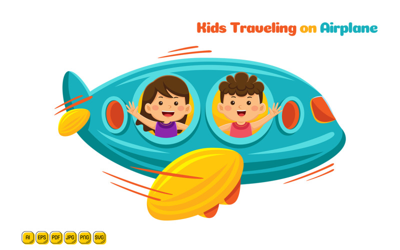 Kids Traveling on Airplane Vector Illustration 01 Vector Graphic