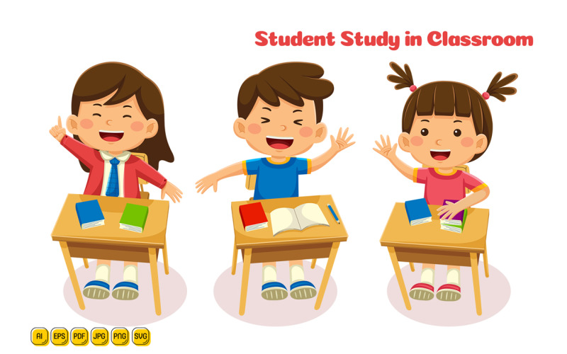 Student Study in Classroom Vector Illustration 01 Vector Graphic