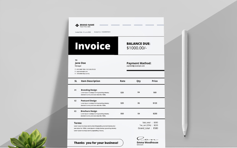 White & Black Invoice Templates Corporate Identity