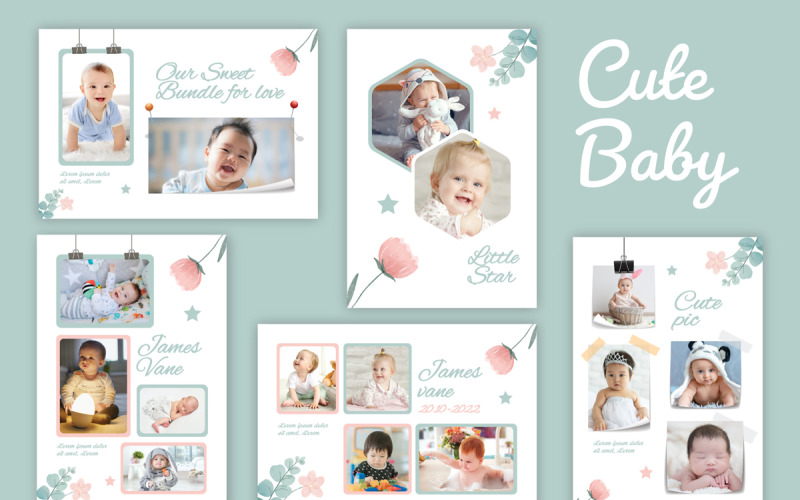 Baby Photo Collage Flyer Template Corporate Identity