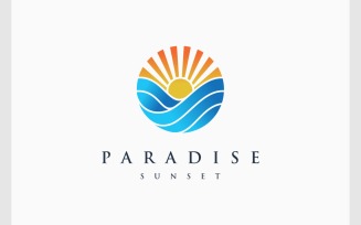 Sun Light Sea Wave Ocean Logo