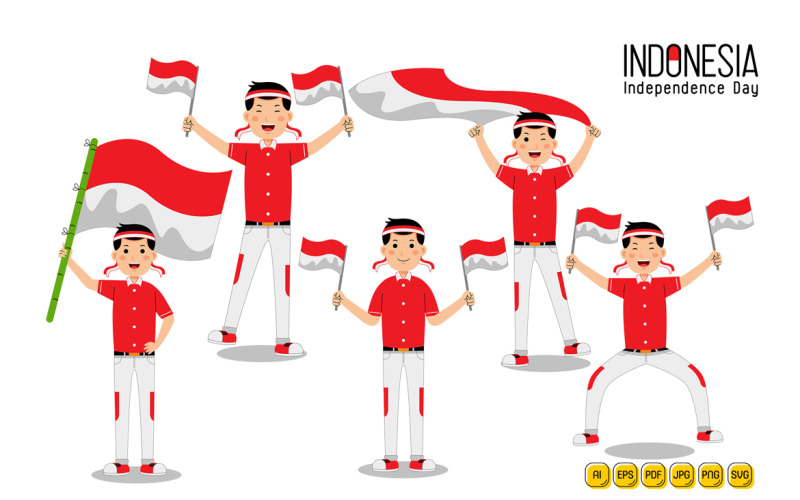 Young Man Celebrate Indonesia Independence Day #01 Vector Graphic